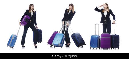 Frau mit Suitacases Vorbereitung für Sommerurlaub Stockfoto