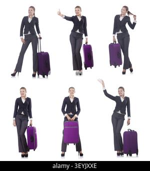 Frau mit Suitacases Vorbereitung für Sommerurlaub Stockfoto
