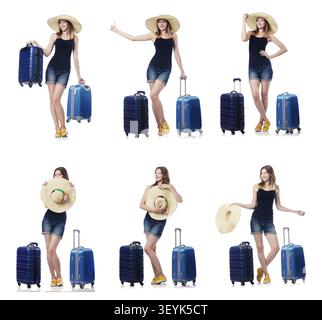 Frau mit Suitacases Vorbereitung für Sommerurlaub Stockfoto