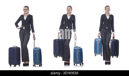 Frau mit Suitacases Vorbereitung für Sommerurlaub Stockfoto