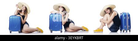 Frau mit Suitacases Vorbereitung für Sommerurlaub Stockfoto