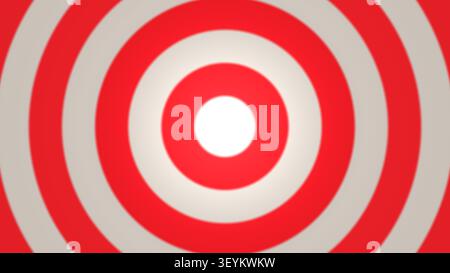 Dieses Design besteht aus einer Reihe konzentrischer Kreise in Rot und weiß, die einen Bullseye-Effekt erzeugen. Die Mitte ist weiß, umgeben von wechselnden Farben Stockfoto