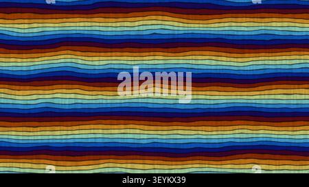 Dieses Bildmaterial besteht aus einer Reihe von welligen Streifen in verschiedenen Farben, darunter Blau, Orange, Gelb und Braun. Das Design kann für Hintergründe verwendet werden, t Stockfoto