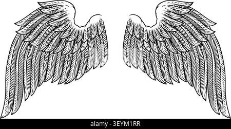 Federvogel Engel, Adler oder pegasus Flügel Design Illustration in einem Vintage Holzschnitt oder Gravur Stil. Stock Vektor