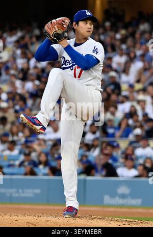 Los Angeles, Usa. Juli 2026. Los Angeles Dodgers Starting Pitcherr Shohei Ohtani wird am Freitag, den 3. Juli 2026, im fünften Inning gegen die San Diego Padres im Dodger Stadium in Los Angeles ausliefern. Foto: Jim Ruymen/UPI Credit: UPI/Alamy Live News Stockfoto
