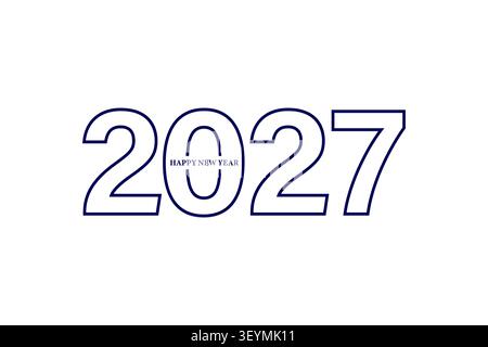 2027 Happy New Year Typografie auf weißem Hintergrund – minimale Vektor-Illustration Stock Vektor