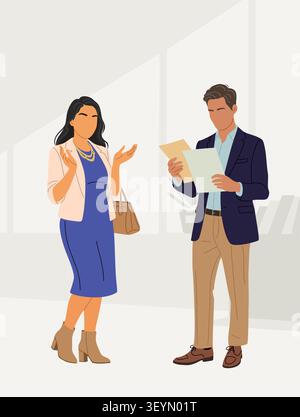 Elegante Frauengesten, während sie mit einem Mann sprechen Stock Vektor