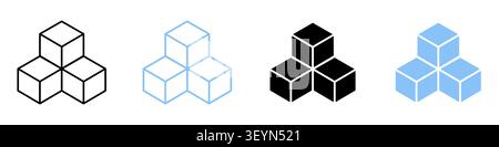 Zucker- oder Eiswürfel-Symbolset. Illustration des Eiswürfels. Symbol für quadratische Würfelumrandung isoliert. Bearbeitbare Kontur. Stock Vektor