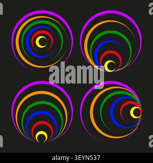 Neon-Halbmond-Formset mit lebendiger abstrakter Geometrie. Erstellt einen dynamischen Raumhintergrund. eps 10 Stock Vektor