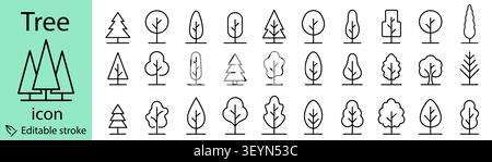Baumliniensymbole legen editierbare Modellstruktur für Wald- und Naturvektorsammlung fest. Stock Vektor