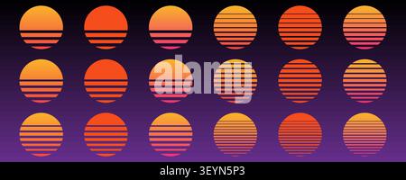 Retro Sunset Vektor im Synthwave 80er Jahre Stil der 90er Jahre Stock Vektor