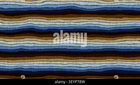 Ein Design mit gewellten Streifen in verschiedenen Blau-, Braun- und Cremetönen. Das Muster erzeugt einen strukturierten Look, der für verschiedene Anwendungen geeignet ist. Stockfoto