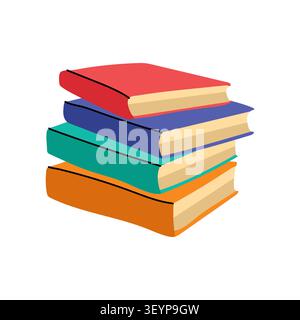Stapel von vier bunten Lehrbüchern und gebundenen Büchern isoliert auf weißem Hintergrund flach Stock Vektor