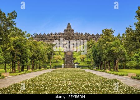 Tempel, Candi, Borobudur (Borobodur) - der weltweit größte buddhistische Tempelkomplex, Buddhismus, UNESCO-Weltkulturerbe, Magelang, Yogyakarta, Java Stockfoto