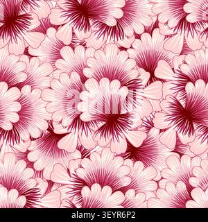 Rosafarbene Blütenblätter Retro nahtlose Vektormuster Hintergrund. Blumenmotiv im Vintage-Stil. Handgezeichnete, zarte Blumenköpfe. Für Web Packground Stock Vektor