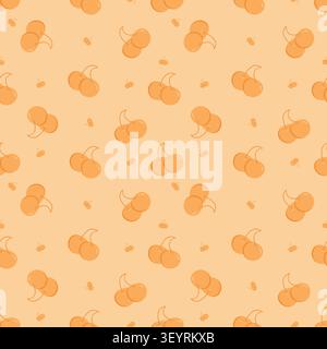 Warmoranges Schwarzweiß-Kirschmuster. Ideal für Herbstdekor, festliche Geschenkverpackung und Textildesign. Illustration des flachen Vektors Stock Vektor