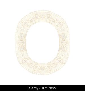 Elegant hergestellt aus zarter beiger Spitze mit Vintage-Blumenmuster Aquarellrahmen Illustration. Handgezeichnete Vorlage mit Kopierraum für die Hochzeit Stockfoto