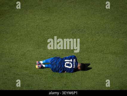 Philadelphia, Usa. Juli 2026. Kylian Mbappe aus Frankreich reagiert auf das Achtelfinale der FIFA Männer-Weltmeisterschaft 2026 zwischen Paraguay und Frankreich am 4. Juli 2026 im Philadelphia Stadion in Philadelphia (Foto: Ricardo Nogueira/SPP). /Alamy Live News Stockfoto