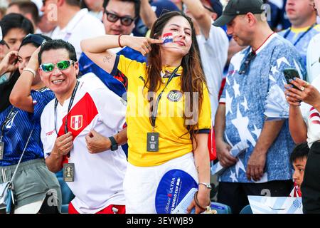 Philadelphia, United States. 04th July, 2026. Paraguai fans during the Round of 16 match between Paraguay and France at the FIFA World Cup, at Philadelphia Stadium, in Philadelphia, United States, on Saturday, July 04, 2026.(Foto: William Volcov/Brazil Photo Press/Alamy) Sports Credit: Brazil Photo Press/Alamy Live News Stockfoto