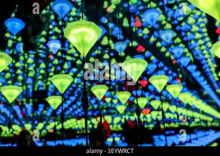 Diamond Matrix immersive Lichtinstallation von Studio Irma im Moco Museum in Amsterdam, Niederlande. Stockfoto