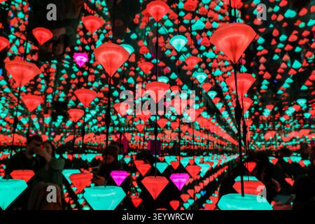 Diamond Matrix immersive Lichtinstallation von Studio Irma im Moco Museum in Amsterdam, Niederlande. Stockfoto