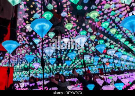 Diamond Matrix immersive Lichtinstallation von Studio Irma im Moco Museum in Amsterdam, Niederlande. Stockfoto