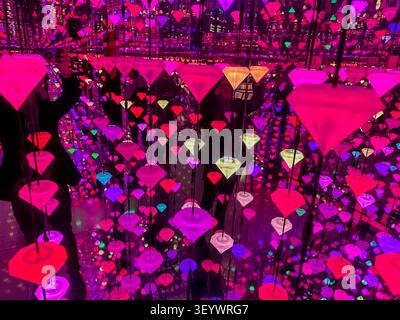 Diamond Matrix immersive Lichtinstallation von Studio Irma im Moco Museum in Amsterdam, Niederlande. Stockfoto