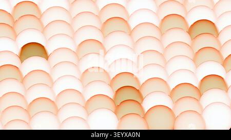 Eleganter pastellfarbener, pfirsichfarbener 3D-Hintergrund. Leuchtende überlappende glänzende Kreise erzeugen ein luxuriöses geometrisches Skalenmuster. Stockfoto