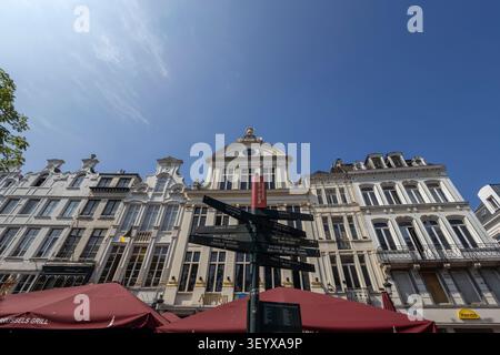 BRÜSSEL, BELGIEN, 13. JULI 2025 - Herb Market Street (Grasmarkt) in der Nähe des berühmten Grand Place in Brüssel, Belgien Stockfoto