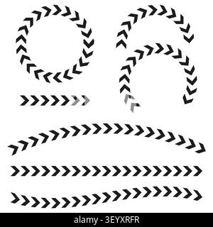 Gepunktete Chevron-Pfeile mit schwarzem Vektorsatz. Diese einfache geometrische Kurve stellt die abstrakte moderne technische Navigation dar. eps 10 Stock Vektor