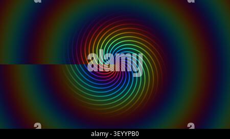 Das Design verfügt über ein lebendiges Spiralmuster, das aus mehreren Farben besteht. Der Hintergrund bietet eine dunkle Einstellung, die die Helligkeit des spi verbessert Stockfoto