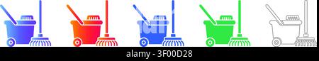 Professionelle Wischmopp- und Eimerreinigung Symbol Set Band 29413 Stock Vektor