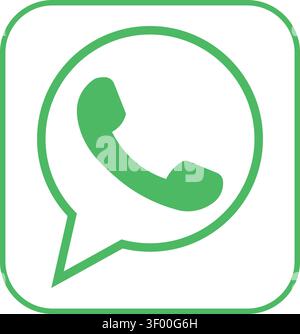 Ein klares und minimalistisches grünes Telefonsymbol in einer Sprechblase, das mobile Messaging, die Kommunikation in sozialen Medien und die digitale Kontaktverbindung darstellt Stock Vektor