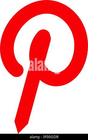 Ein hochwertiges rotes Pinterest-Logo-Symbol, das die beliebte Social-Media-Plattform darstellt, um Bilder, Ideen und kreative Inspirationen online zu teilen. Stock Vektor