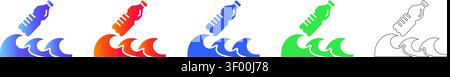 Plastikflasche und Ozeanverschmutzung Icons vol 30020 Stock Vektor