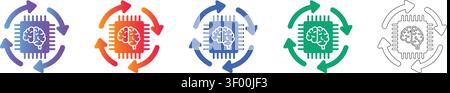 Künstliche Intelligenz und Prozessorsymbole Set Band 30051 Stock Vektor