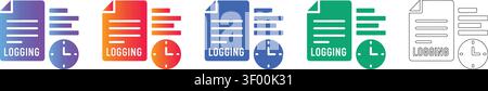 Logging-Dokument- und Uhrensymbole für Zeiterfassung vol 30124 Stock Vektor