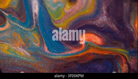 Glitzermischung Bunte, flüssige Farbe, Wellenstrahl, wirbeln Stockfoto