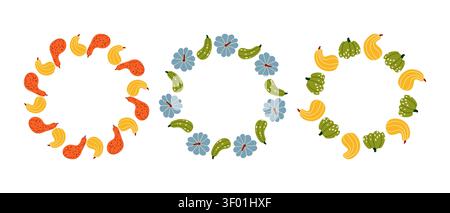 Herbst Kürbiskranz Vektor-Rahmenset für Erntedankfest-Erntedesign, minimalistische Kürbis-Doodle-Randelemente. Stock Vektor