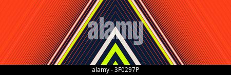 Auffälliger Retro-Wave-Tech-Übergangshintergrund mit neongelbem abstrakten geometrischen Dreieck und scharfen gestreiften, dynamischen Linien linearen Verlaufsmustern für f Stock Vektor