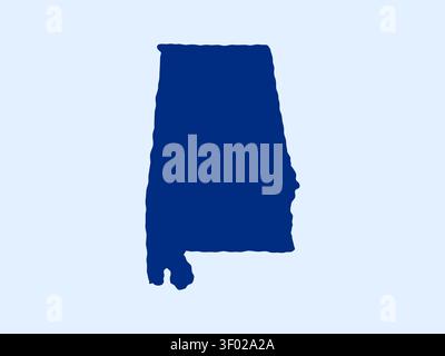 Illustration der Landkarte von Alabama im Doodle-Stil, die die erkennbare Form von Alabama in einem einfachen, handgezeichneten Design zeigt. Stock Vektor