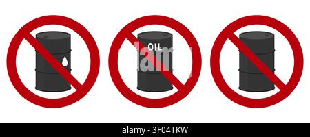 Kein Ölfass Verbotsschild Vektor-Symbolsatz Roter Kreisstrich Verbotenes Symbol Umweltschutz Gefahrstoffe Warnung Stock Vektor