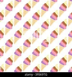 Nahtloses Muster mit bunten Eiskegeln in einem flachen, modernen Vektor-Illustrationsstil, überwiegend rosa. Perfekt für Designs Stock Vektor