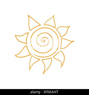 Stilisiertes Sonnensymbol, farbige Umrisse. Mit einer hellen gelben und orangen Sonne Stock Vektor