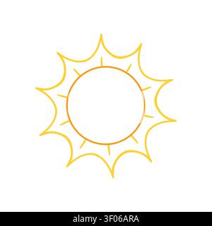 Stilisiertes Sonnensymbol, farbige Umrisse. Mit einer hellen gelben und orangen Sonne mit künstlerischen Strahlen Stock Vektor