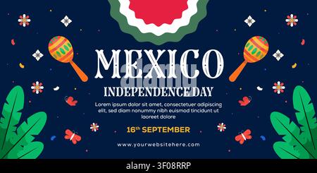 Mexiko Unabhängigkeitstag Landschaft Banner mit Maracas Illustration Stock Vektor
