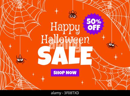 Halloween-Werbebanner mit orangefarbenem Hintergrund Stock Vektor