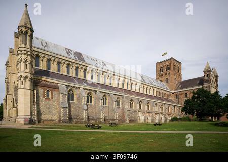 St. Albans Abbey, auch bekannt als St. Albans Kathedrale oder die Kathedrale und Abtei St. Alban, St. Albans, UK Stockfoto