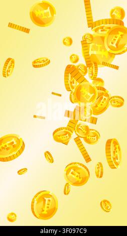 Schweizer Franken-Münzen fallen. Gold verstreute CHF-Münzen. Geld aus der Schweiz. Großartiges Erfolgskonzept für Unternehmen. Vektorgrafik. Stock Vektor