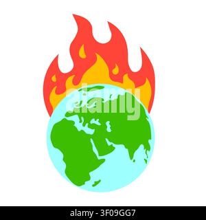 Weltkugel mit Feuer, symbolisiert globale Erwärmung, Klimawandel, extreme Hitze, Umweltkrise, steigende Temperaturen und ökologischer Awar Stock Vektor